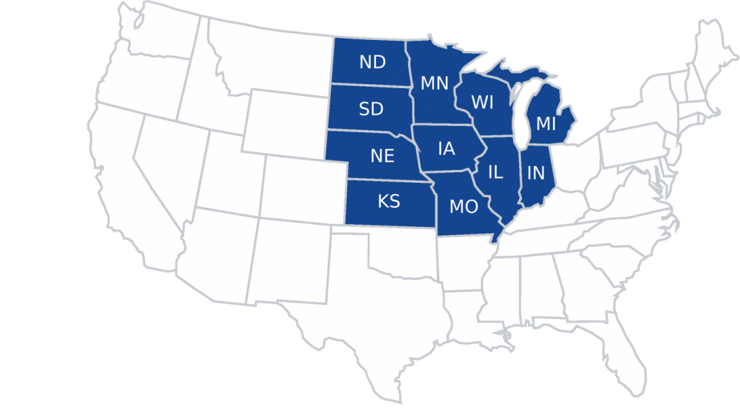 US map with 11 states that CF-Clark operates in highlighted